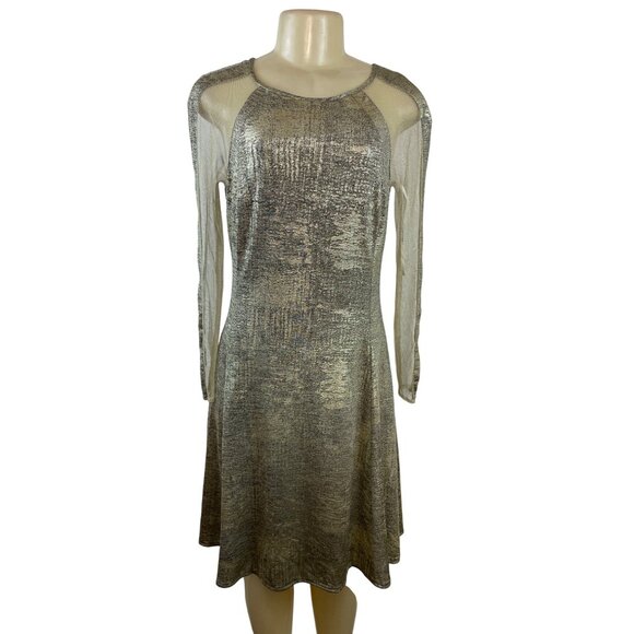 Julia Jordan Women’s Metallic Sheer Sleeve A-Line Dress Size 8 - Picture 1 of 7